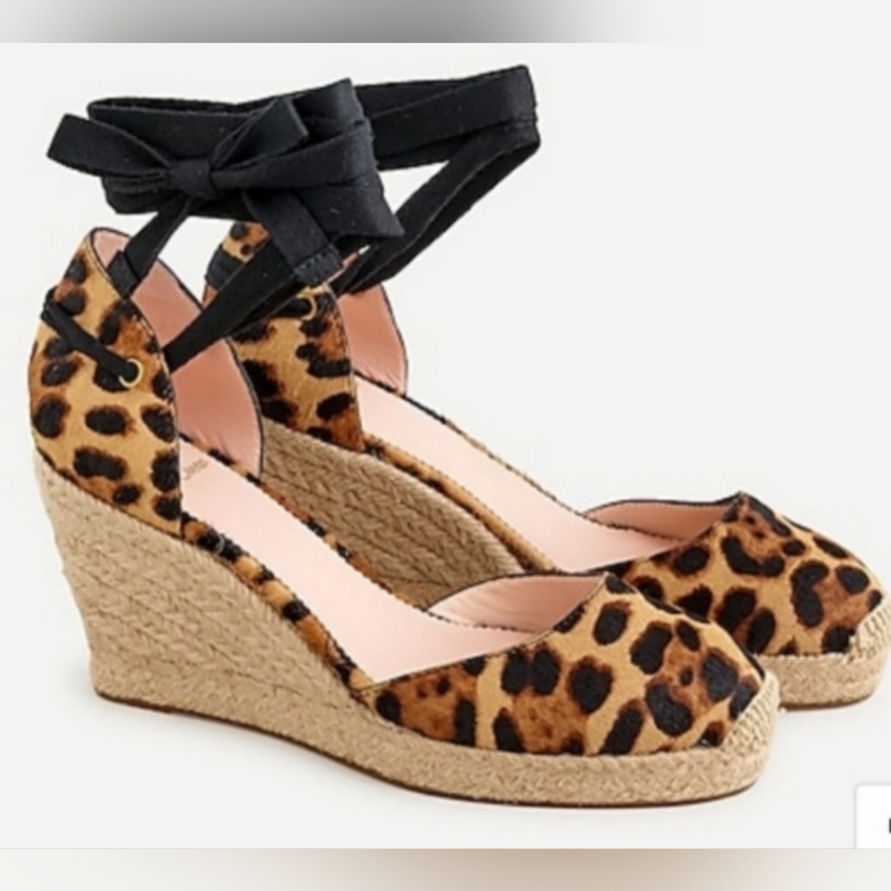 J. Crew Leopard Calf Hair Espadrille Wedges NWOT